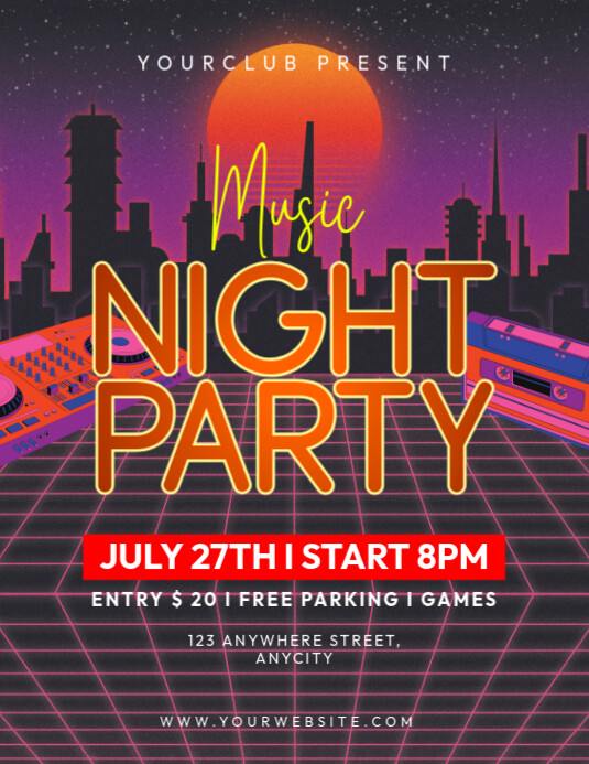Black 3d Music Night Party Pamflet (letter As) template