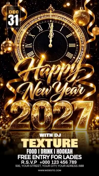 Black 3d New Year's Eve Party Flyer Digital Display Video Template ...
