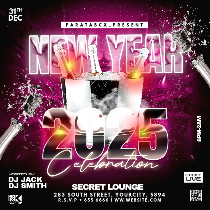 Black 3d New Year 2025 Celebration Party Instagram Post Template