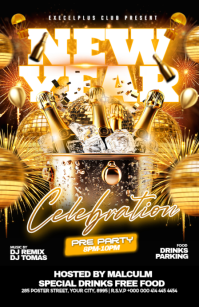 Black 3d New Year Celebration Party Flyer Half Page Wide template