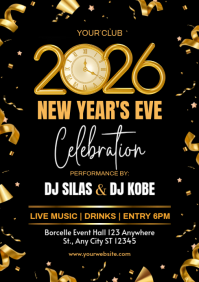สีดำ New Year's Eve Celebration A4 Template