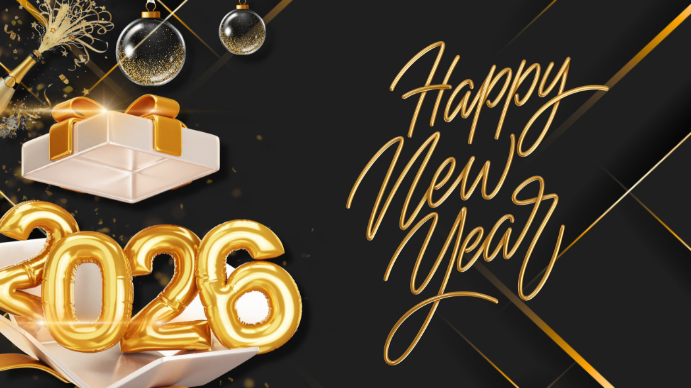 Black 3d New Year Greeting Presentation (16:9) Template | PosterMyWall
