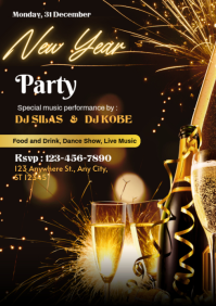 Black 3d New Year Party Template  A4