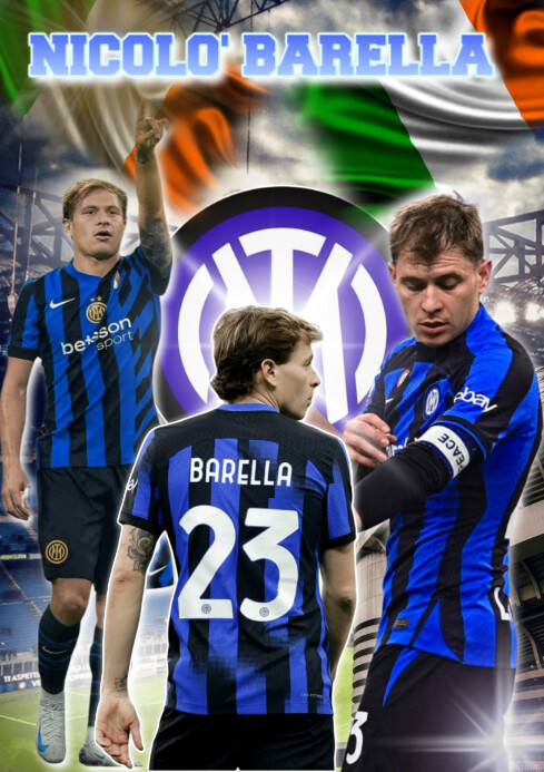 Black 3d Nicolo Barella Internazionale Milan Football A4 template