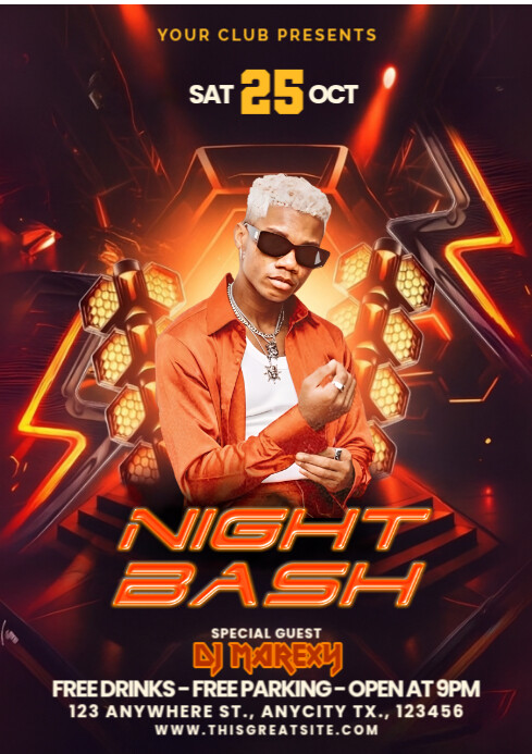 Black 3d Night Bash Party A4 template
