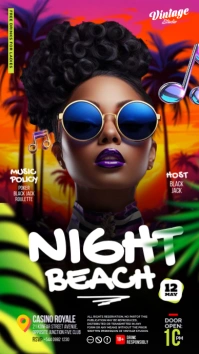 Black 3d Night Beach Party Flyer for Instagram Story template