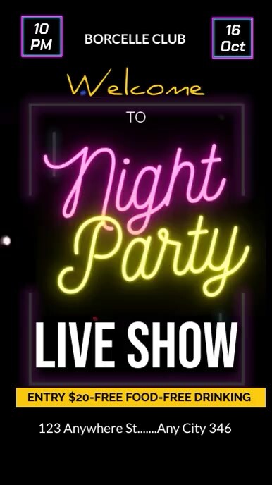 Black 3d Night Party Dj Music Flyer's Live Sh Ekran reklamowy (9:16) template