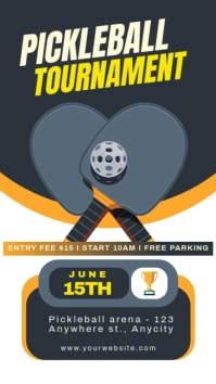 Black 3d Pickleball Tournament Tampilan Digital (9:16) template