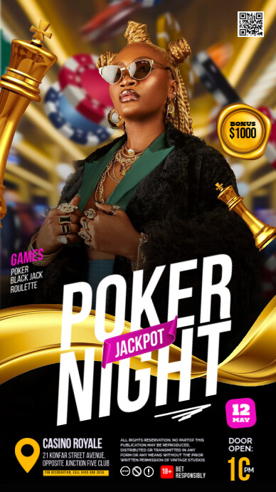 Black 3d Poker Night Flyer For Instagram template