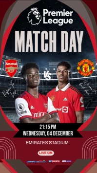 Black 3d Premier League Match Arsenal Vs Manchester United  Instagram Story template