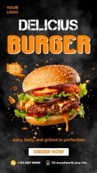 Black 3d Promo Delicius Burger  Instagram Reel template