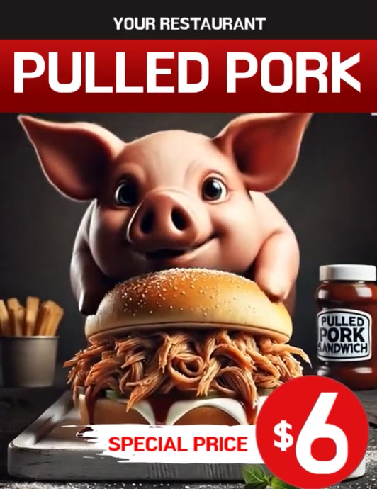 Black 3d Pulled Pork Volantino (us Letter) template