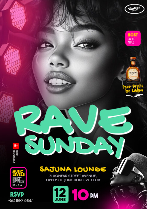 Black 3d Rave Sunday Party Event Flyer A4 Template | PosterMyWall