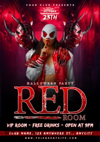 Black 3d Red Room Halloween Party  A4 template