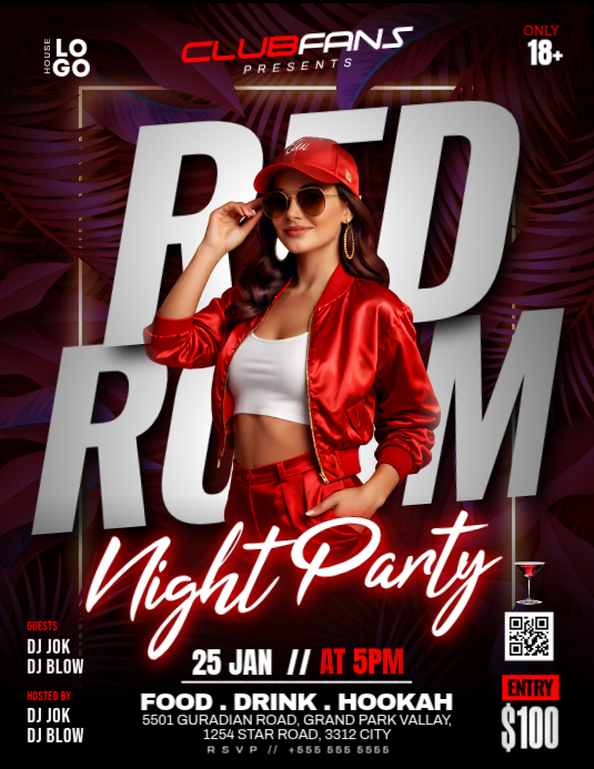 Black 3d Red Room Party Flyer Template | PosterMyWall
