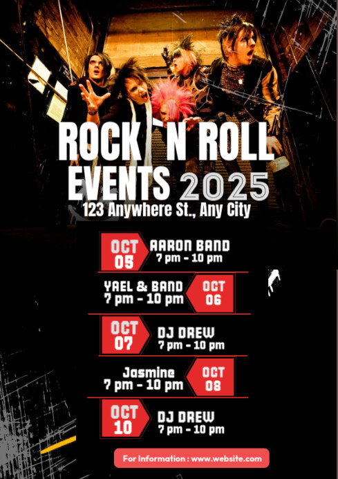 Black 3d Rock `n Roll Schedule A4 template
