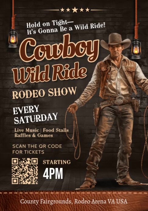 Rodeo Program Design Black 3d Rodeo Show A5 Template | PosterMyWall