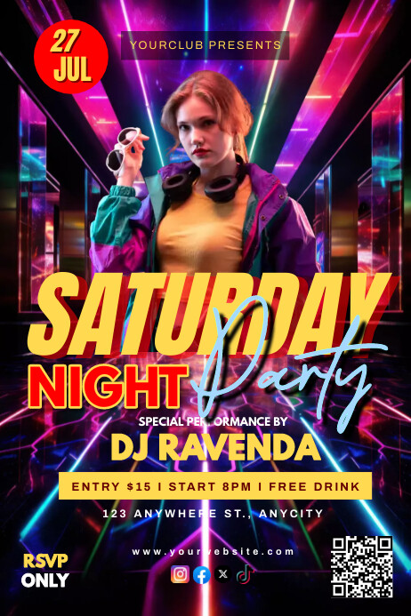 Black 3d Saturday Night Party Poster template