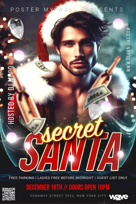 Black 3d Secret Santa Club Party Night Poster Template | PosterMyWall