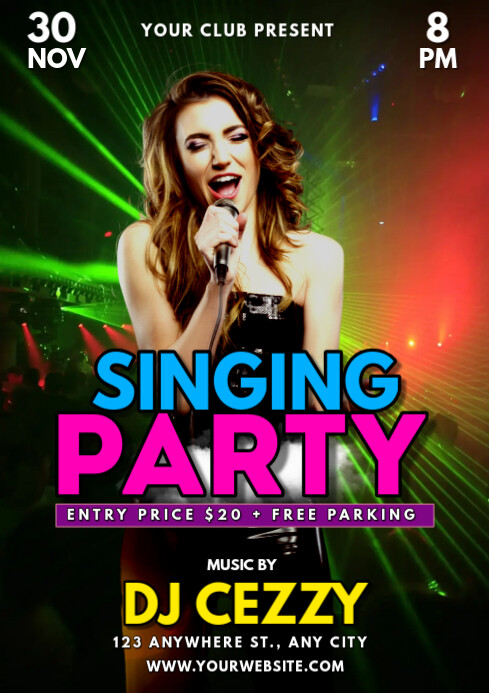 Black 3d Singing Party A4 Template | PosterMyWall