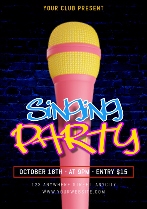 Black 3d Singing Party A4 Template | PosterMyWall