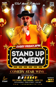 Black 3d Stand Up Comedy Poster Flyer Tabloid template