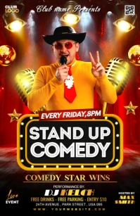 Black 3d Stand Up Comedy Poster Flyer Tabloid template
