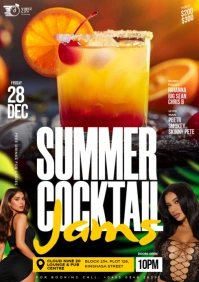 Black 3D Summer Cocktail Party A4 Party Flyer  Poster template