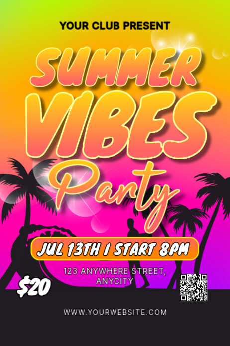 Black 3d Summer Vibes Party Poster template