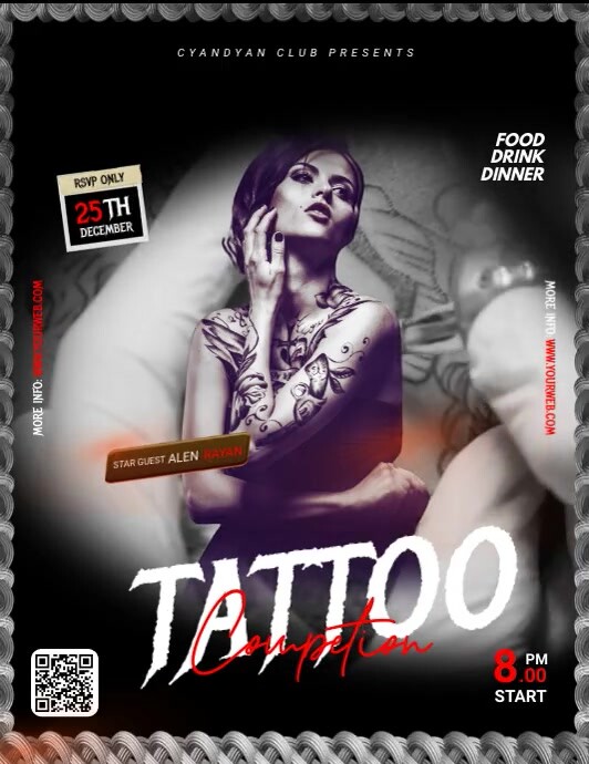 Black 3d Tattoo Competation Flyer (us Letter) template