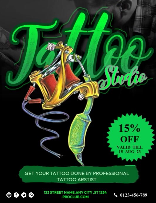 Black 3d Tattoo Studo Flyer (us Letter) template