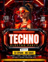 Black 3d Techno Electronic Music Night Edm Electro Party Trance Fest Dj Club Event Poster Online Tem Iflaya (Incwadi ye-US) template