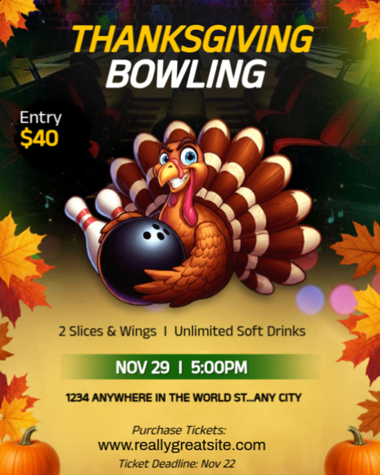 Black 3d Thanksgiving Bowling Bash – Fun, Food, And Family Celebration! Instagram Portrait template