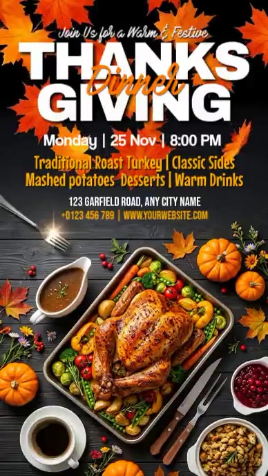 Black 3d Thanksgiving Dinner Invitation Instagram Reel Video Template ...