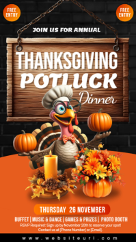 Black 3d Thanksgiving Potluck Dinner Instagram Story template