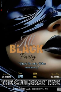 Black 3d This Striking Flyer Features A Mysterious And Sensual Close-up Event Called "all Black Part Gráfico de Pinterest template