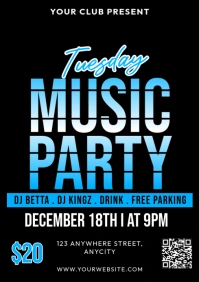 Black 3d Tuesday Music Party A2 template