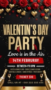 Black 3d Valentine's Day Party Instagram Story Instagram-Story template