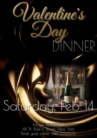 Black 3D Valentines day gradient elegant dinner flyer A5 template
