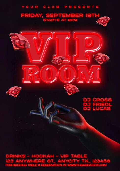 Black 3d Vip Room Party Night A4 Template | PosterMyWall
