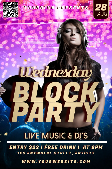 Black 3d Wednesday Block Party Poster Template | PosterMyWall