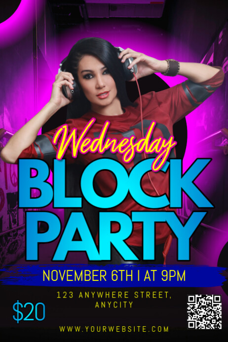 Black 3d Wednesday Block Party Poster Template | PosterMyWall