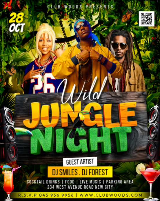 Black 3d Wild Jungle Theme Forest Adventure Night Dj Music Club Party ...