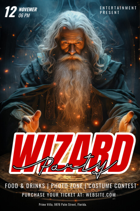 Black 3d Wizard Party Poster Template