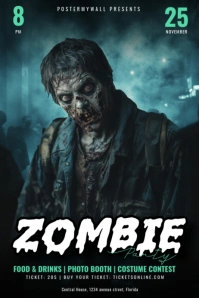 Black 3d Zombie Party Poster template