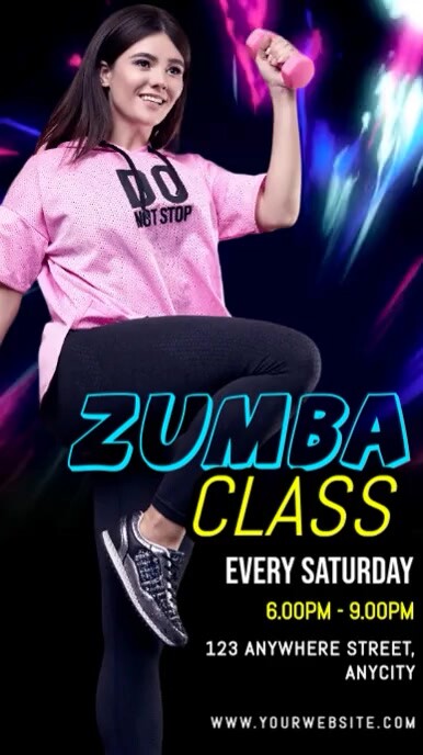 Black 3d Zumba Classes Tampilan Digital (9:16) template