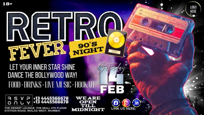 Black 90's Night Event YouTube Thumbnail Video Template | PosterMyWall