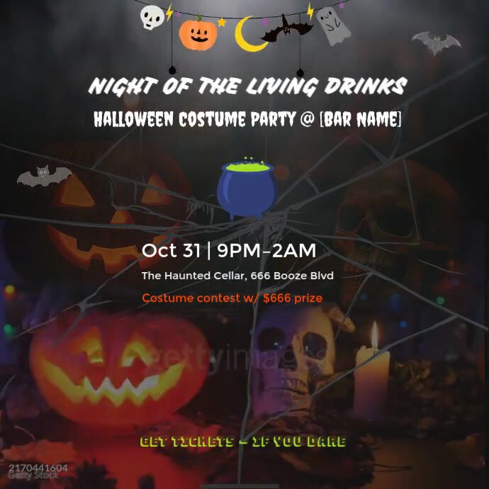 Black A Dark And Spooky Social Media Invitation For A Halloween Costume Party At A Bar.  Instagram P template
