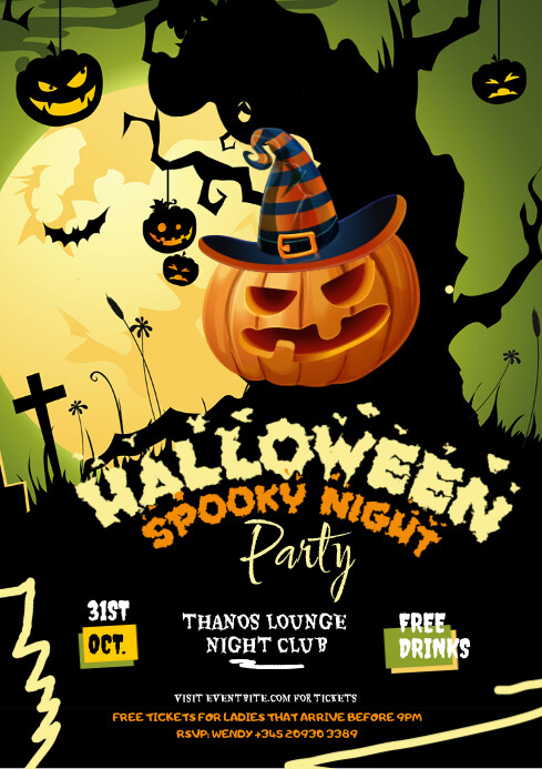 Black A4 Halloween Night Party Flyer Template | PosterMyWall