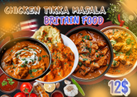 Black Abstract Chicken Tikka Masala Britain Food A4 template